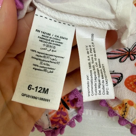 Peek Baby Girl Butterfly Print Smocked Dress Pink Orange Long Sleeve Size 6-12M - Picture 9 of 10